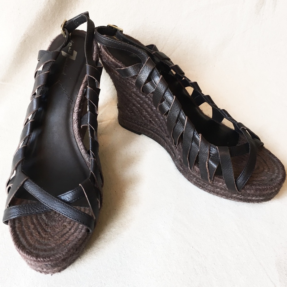 7FAM Dark Brown Leather Espadrilles Wedges Sz 8.5 - Picture 7 of 7